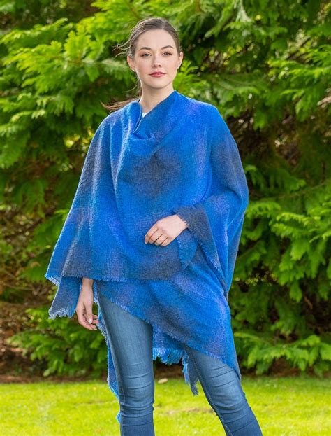 Lambswool Celtic Ruana Wrap Blue Check Kerry Woolen Mills