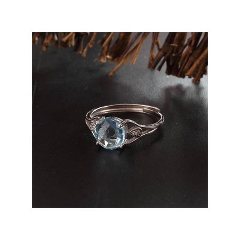 Bague En Topaze Bleue Et Monture Argent R Glable Cadeau Pour Femmes