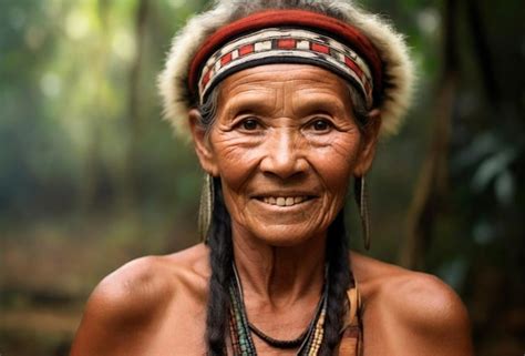 Retrato De Una Anciana Indígena De Una Tribu Sudamericana En La Jungla Ai Generative Foto Premium