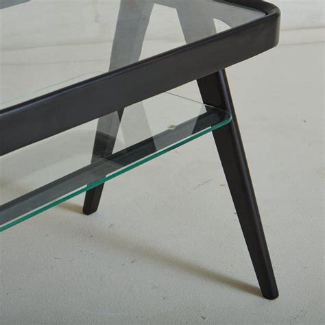 Two Tier Ebonized Wood Glass Side Table Italy 1960s For Sale At 1stdibs