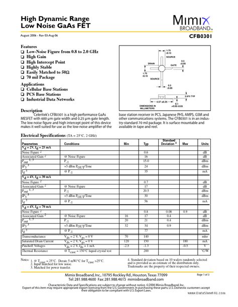 Cfb Datasheet High Dynamic Range Low Noise Gaas Fet