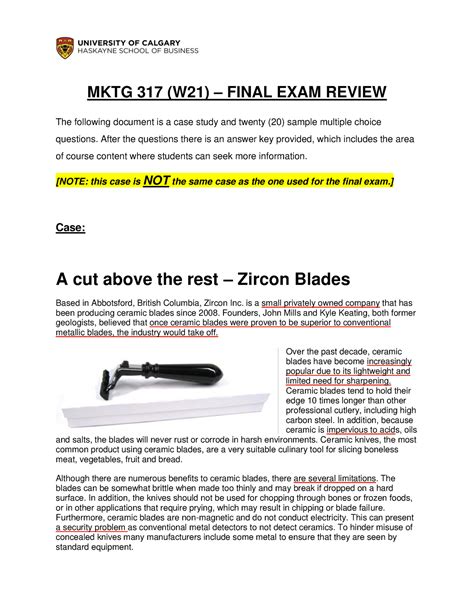 MKTG 317 W21 Final Exam Review Case And Questions MKTG 317 W21