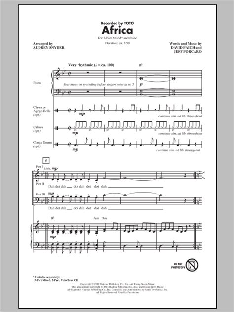 Africa Arr Audrey Snyder By Toto Sheet Music For 3 Part Mixed Choir