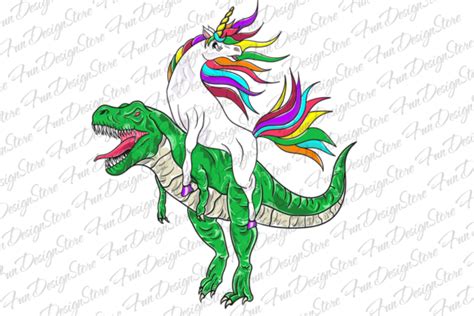 Unicorn Riding Dinosaur T Rex Clipart Graphic By FUNDESIGNSTORE