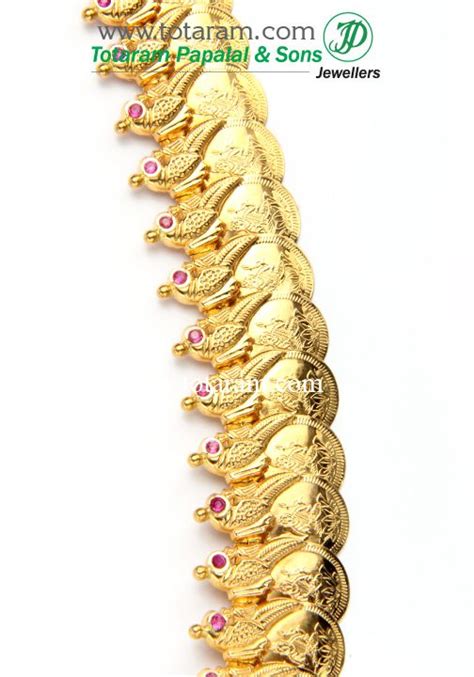 K Gold Lakshmi Kasu Mala Kasulaperu With Red Stones Gold