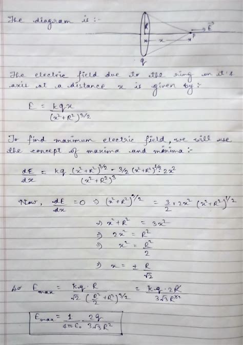 The Maximum Electric Field Intensity On The Axis Of A Uniformly Charged Ring Of Charge Q And