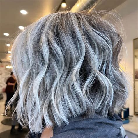 transition  gray hair  highlights black  gray balayage