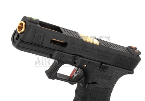 We Airsoft Pistol Gbb We Custom Bk Gold Barrel Metal Version Green