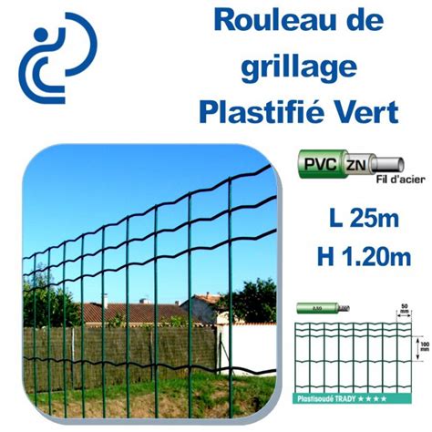 Grillage Plastifié Vert Hauteur 1m20 en rouleau de 25ml