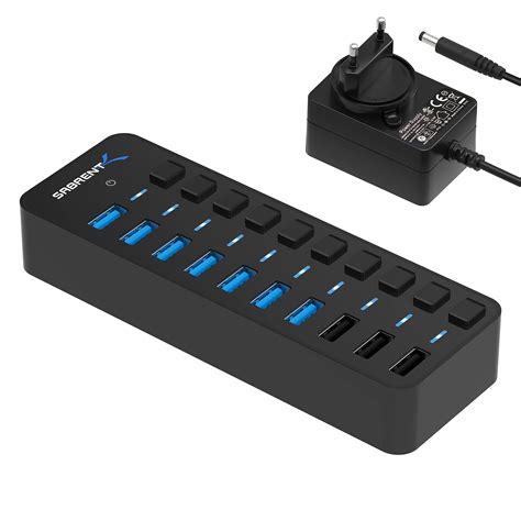 Buy SABRENT 10 Port 60W 7 USB Hub 3 Charging Ports With Power