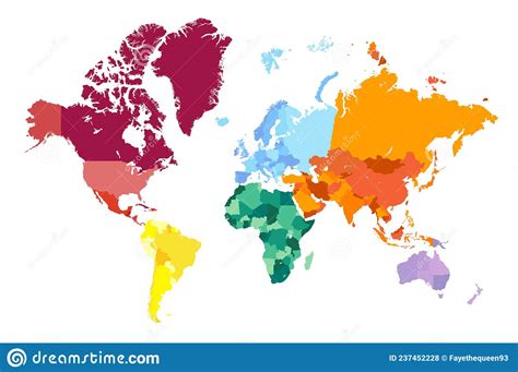 Carte Du Monde Color E Carte Du Monde Divis E En Six Continents Isol S