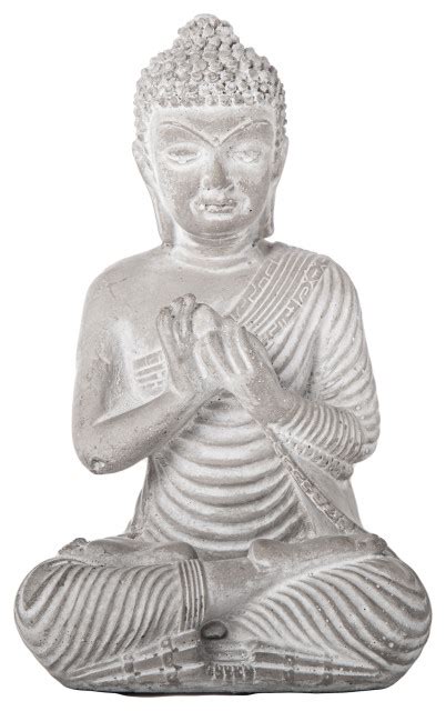 Cement Meditating Buddha Figurine Washed Concrete Gray Finish Asian