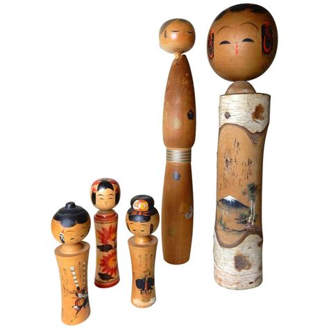 Early 1900s Japanese Kokeshi Wood Sculpture Doll Set Of 5 At 1stdibs