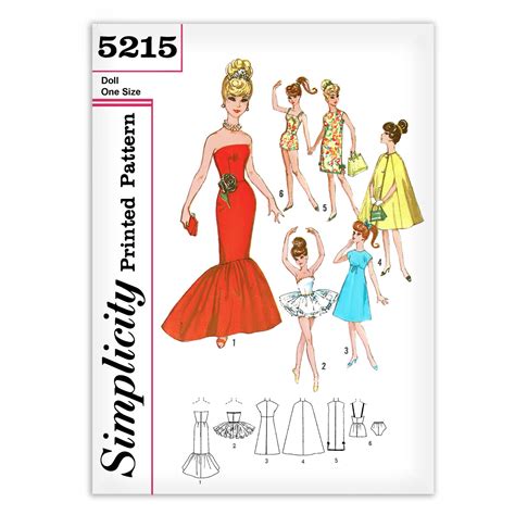 Barbie Doll Evening Dress Gown Bathing Suit Simplicity 5215 Pattern