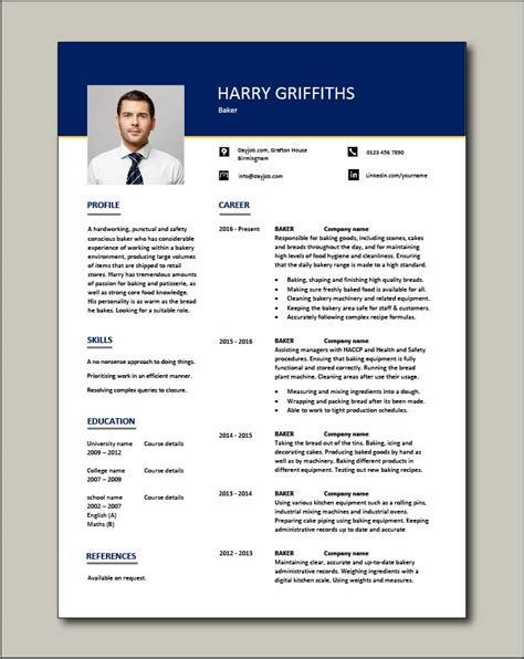 Baker Resume Template 6 Example Sample