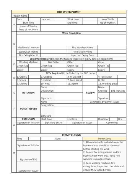 Hot Work Permit Way Safety EHS Study Guide