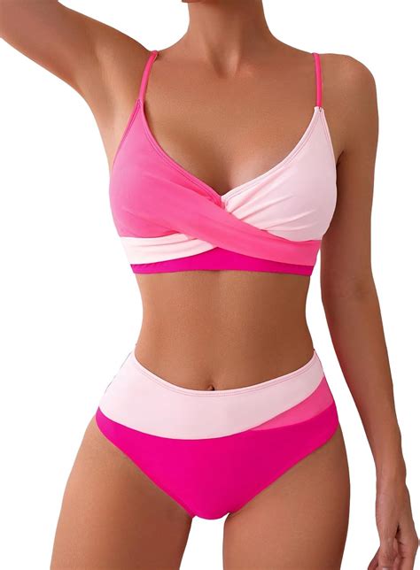 Amazon Verdusa Women S Crisscross Color Block High Waist Bikini