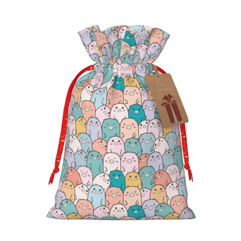 Coaee Colorful Cute Pig For Christmas Linen Bags With Drawstrings