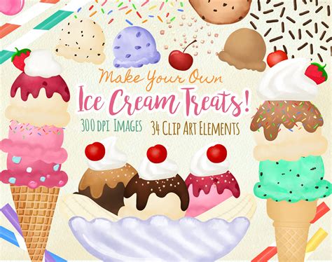 Ice Cream Sundae Clip Art Elements Ice Cream Treats Clip Art Etsy