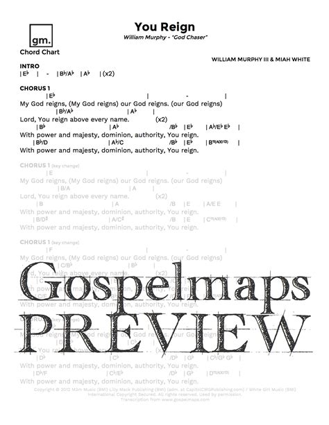 Gospelmaps You Reign William Murphy God Chaser Rhythm Vocal And Chord Charts