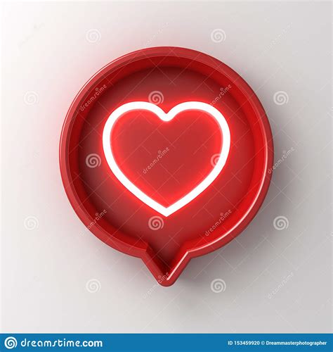 D Social Media Notification Neon Light Like Heart Icon In Red Round