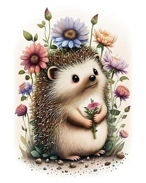 Premium Photo A Hedgehog With Flowers