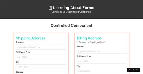 Forms React Codesandbox