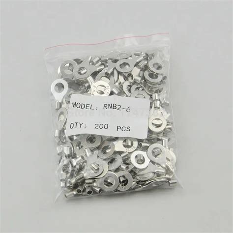 200PCS RNB2 6 Non Insulated Ring Terminal Electrical Wire Crimp Naked Connector AWG 16 14 In