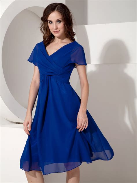 V-neck Royal Blue Mother Of The Bride Dress For Beach Wedding