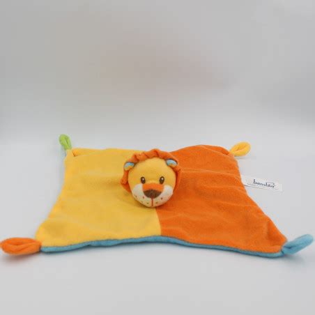 Doudou Plat Lion Jaune Orange Vert Bleu Bambia