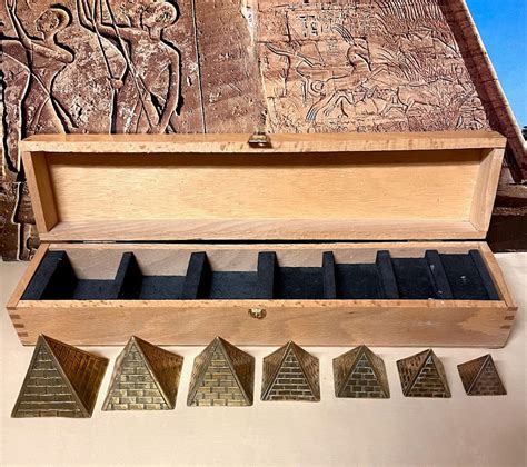 7 Brass Nesting Pyramid Paperweights In Wooden Box Ancient Etsy