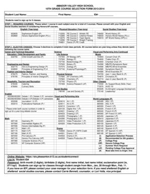 Fillable Online Copy of 10th grade Course selection form 13-14.xls Fax ...