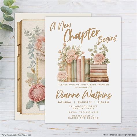 Book Theme Baby Shower Invite A New Chapter Begins Baby Shower