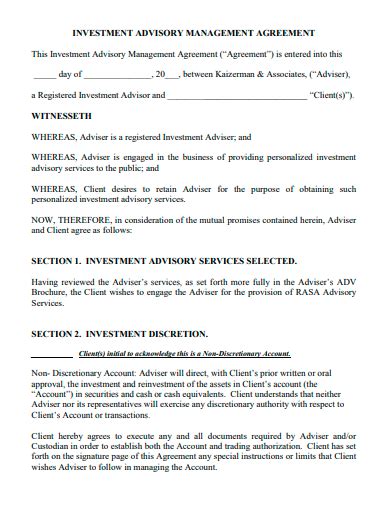 Free Investment Advisory Agreement Samples In Ms Word Google Docs