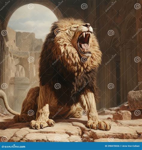 Echoes of the Arena: Majestic Lion Roars in Ancient Colosseum Stock ...