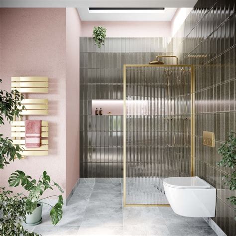 Brushed Gold Framed Fluted Glass Shower Screen Mm Gold Wet Room