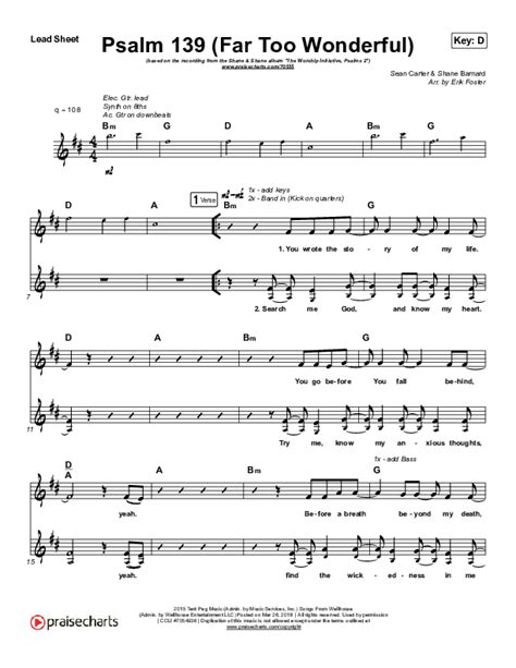 Psalm 139 Far Too Wonderful Sheet Music Pdf Shane And Shane The