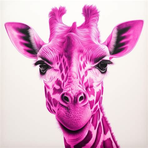 Premium Photo Magenta Giraffe Drawing By Adam Deacon Hyperrealistic