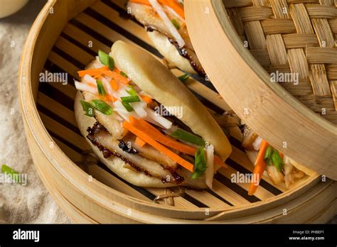 Homemade Steamed Pork Belly Bao Buns With Veggies Stock Photo Alamy