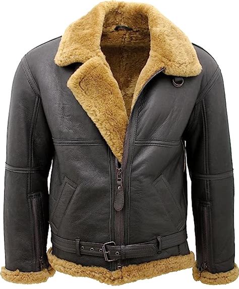 Infinity Mens Brown Raf Aviator Vintage Real Thick Shearling Sheepskin