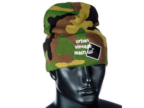 Camo Cuffed Beanie Hat Green Urban Vintage Mash Up Green Hat Etsy