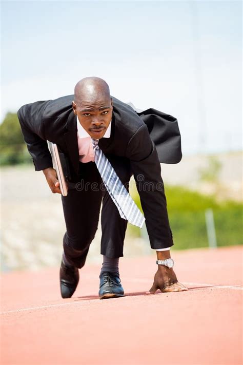 Businessman With Laptop Ready To Run Stock Image Image Of Athlete