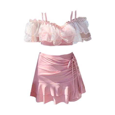 Ruffle Kawaii Bikini Skirted Swimwear 2 Colors Kawaii Peach