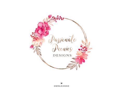 Round Floral Logo Flower Logo Modern Wreath Logo Peonies Etsy Singapore