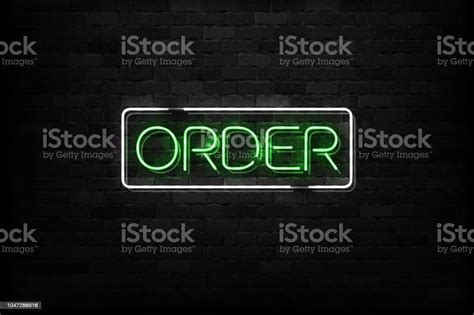 Vektor Realistis Terisolasi Neon Tanda Logo Tombol Order Untuk Dekorasi