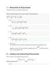 Sophia College Algebra Unit Challenge Pdf Monomials