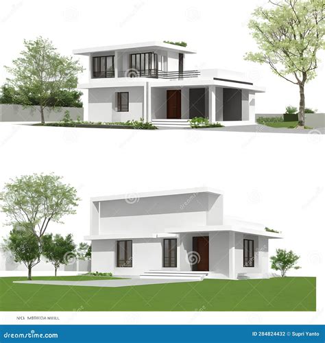 Exterior Minimalist Modern White House Outdoor 3D Illustration Design ...