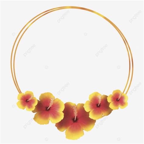 Golden Circle Frame With Hibiscus Flower Illustration