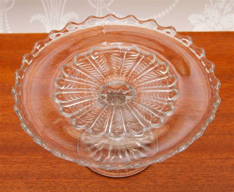 Large Vintage Clear Glass Cake Stand Pedestal Cake Plate Footed Stand Love Vintage