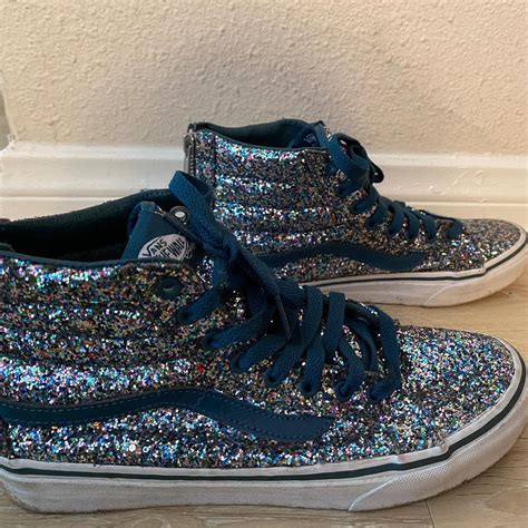 Blue glitter high top vans, normal wear, in good... - Depop